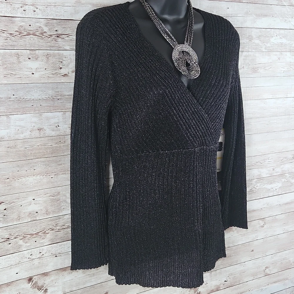 NWT, Nine West, Women's black ribbed sweater. Sz M - Picture 3 of 7